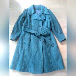 L' authentique Alpacama Royal Button Down Wool Long Green/Teal Coat.